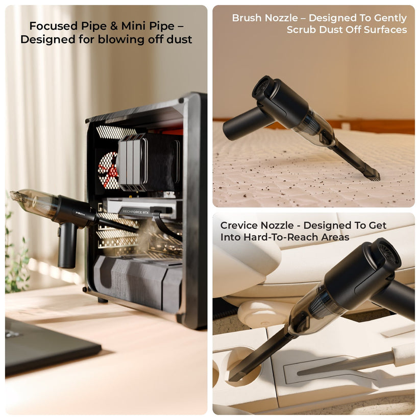 Xech | 9000Pa Turbo Suction Cleaner | Cordless & Compact Design | Dual Function for Car, Home, office & More